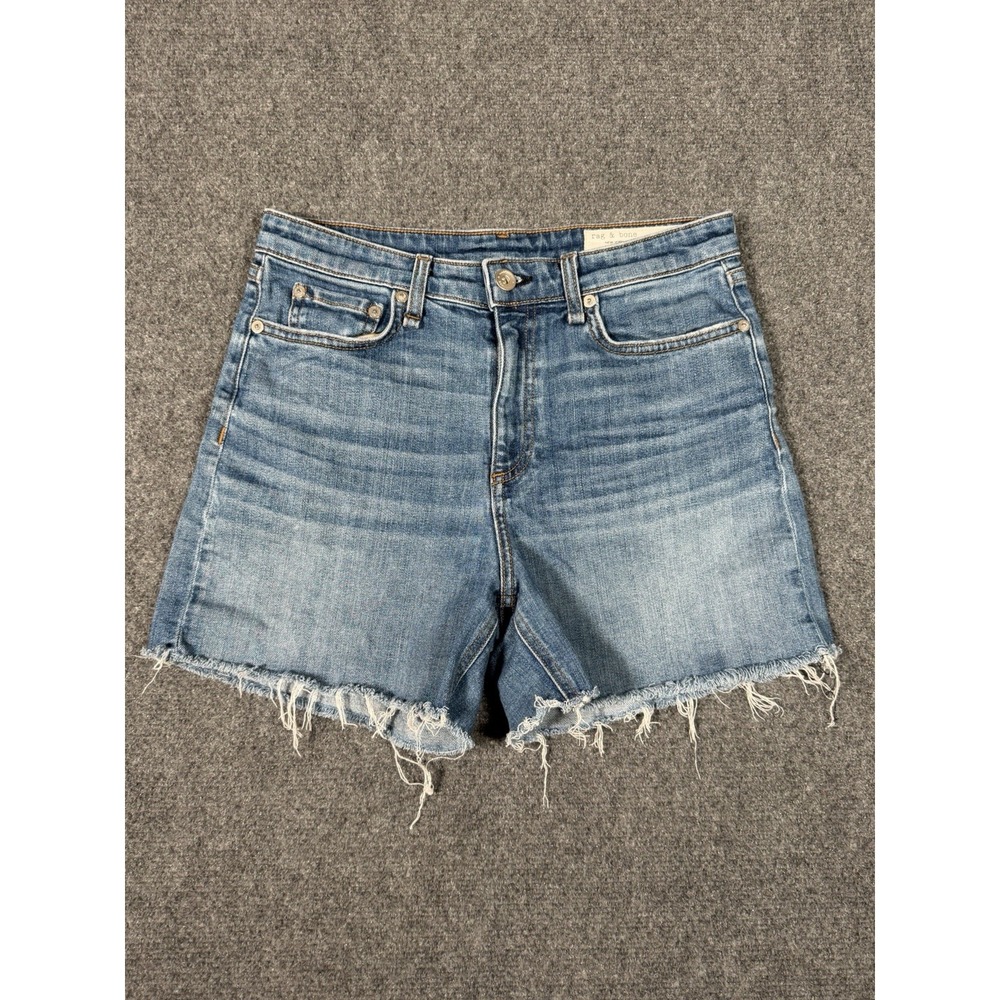 Rag & Bone Nina High Rise Denim Shorts Women's 26 Blue Frayed Raw Hem Cutoff